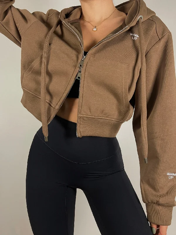 Chestnut Brown Cropped Zip up Hoodie