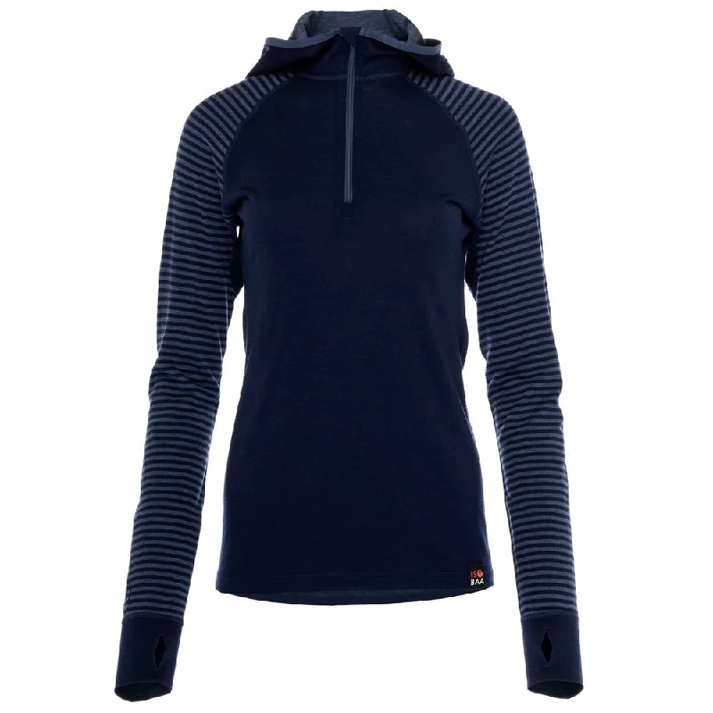 Womens Merino 200 Zip Neck Hoodie (Stripe Navy/Denim)