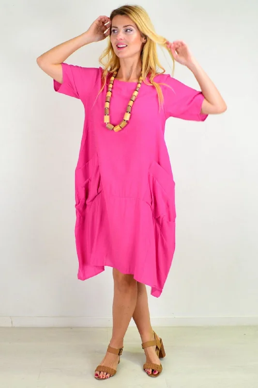 Pink Pocket Bubble Tunic Dress