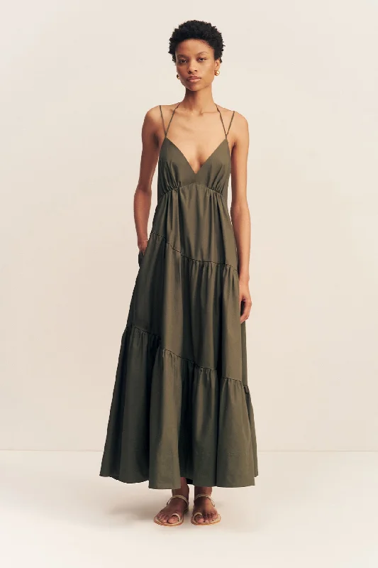 MAIORI TIERED MAXI DRESS - ARMY GREEN