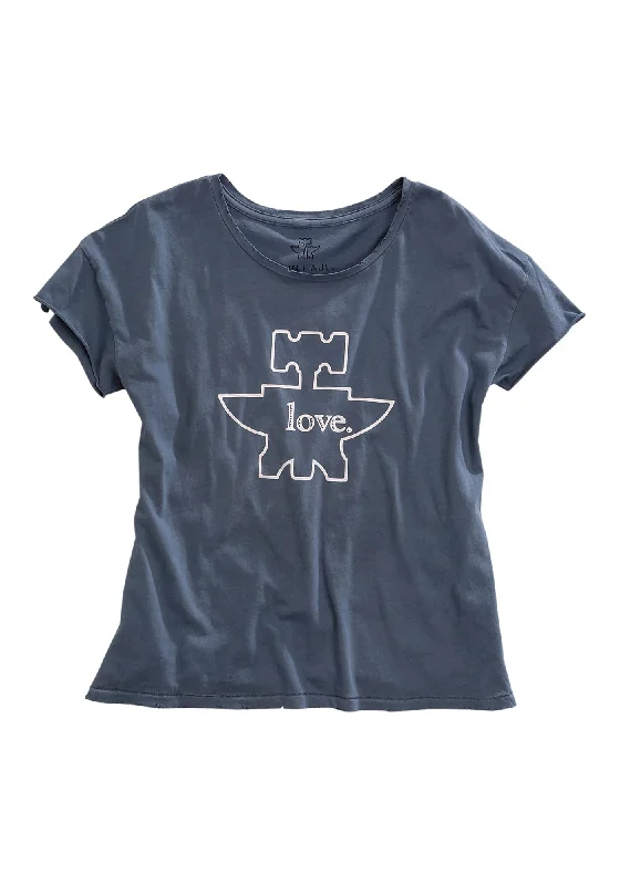 Tin Haul Womens Love Anvil Logo Denim Blue 100% Cotton S/S T-Shirt