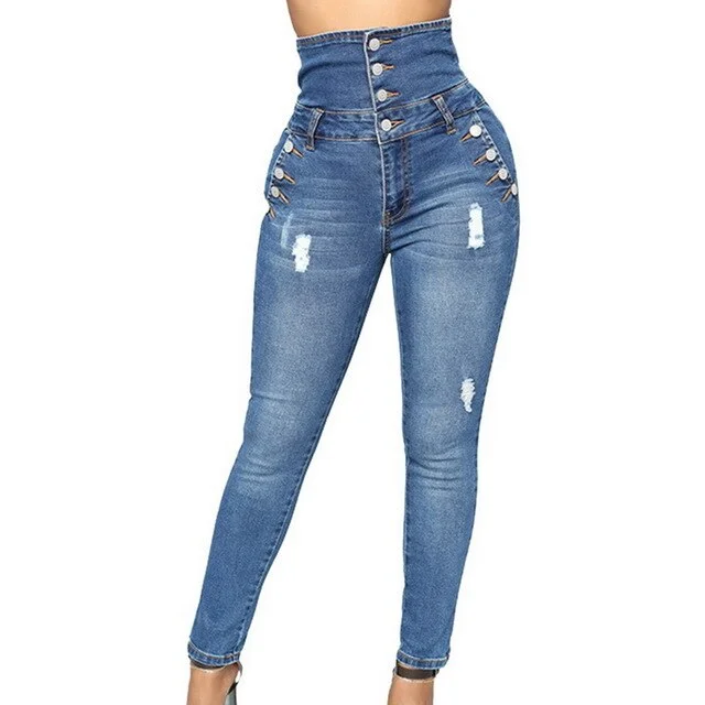 High Waist Elastic Skinny Denim Pants