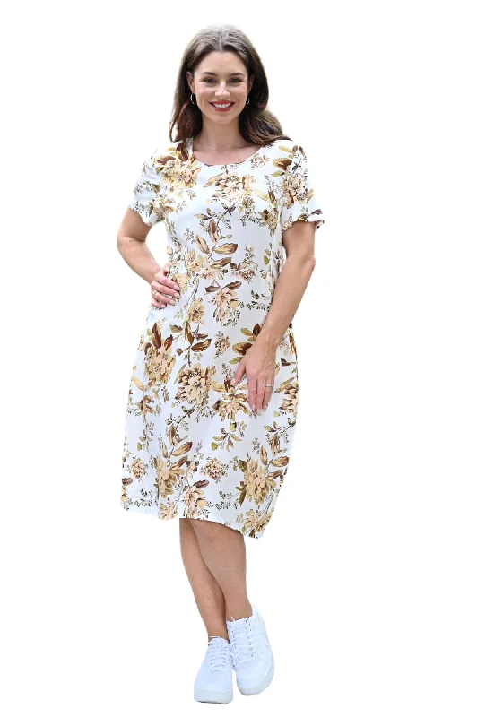 Linen Dress - Beige Leaf