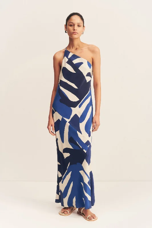 EDWARD SILK ONE SHOULDER COWL MAXI DRESS