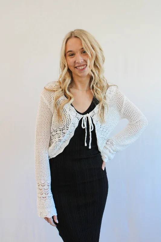 LUNA OFF WHITE OPEN CROCHET CARDIGAN BY IVY & CO