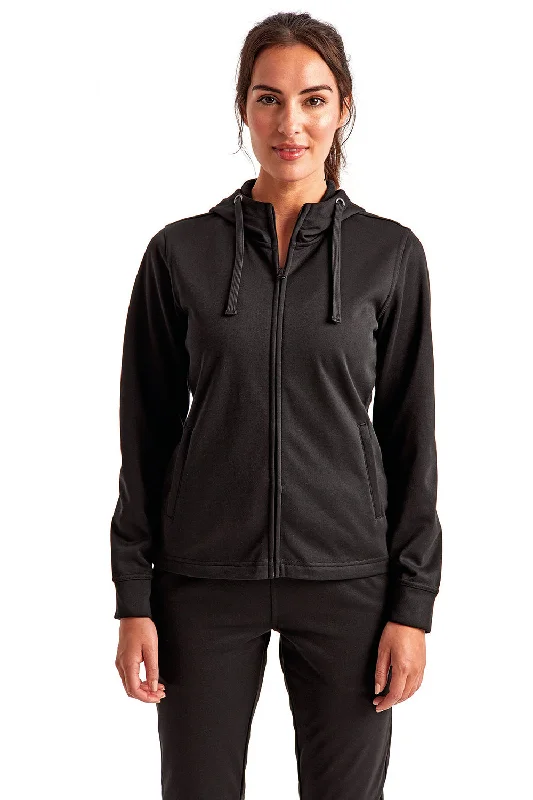 TriDri Womens Moisture Wicking Full Zip Hooded Sweatshirt Hoodie w/ Pockets - Black - Closeout