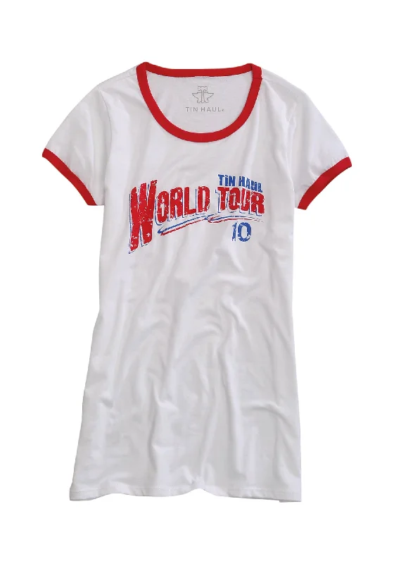 Tin Haul Womens World Tour 10 White/Red 100% Cotton S/S T-Shirt