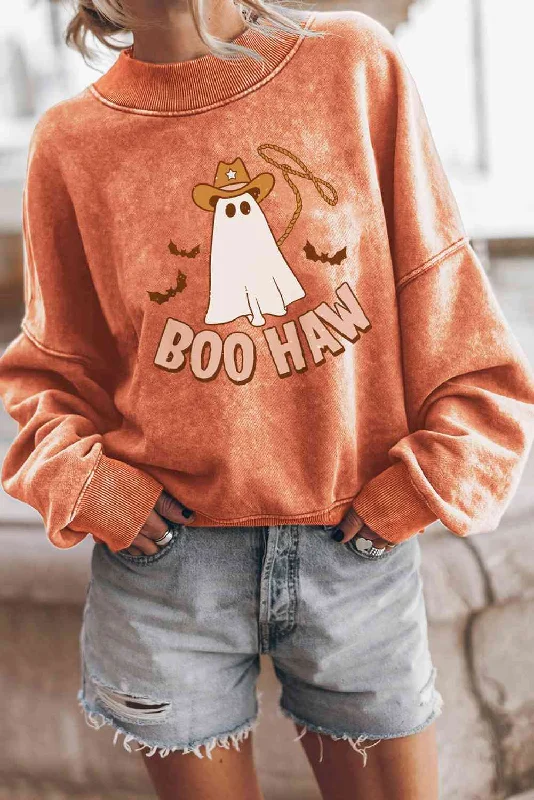 TastyHottie - BOO HAW Ghost Graphic Dropped Shoulder Round Neck Sweatshirt