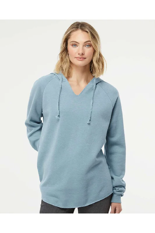 Independent Trading Co. Womens California Wave Wash Hooded Sweatshirt Hoodie - Misty Blue