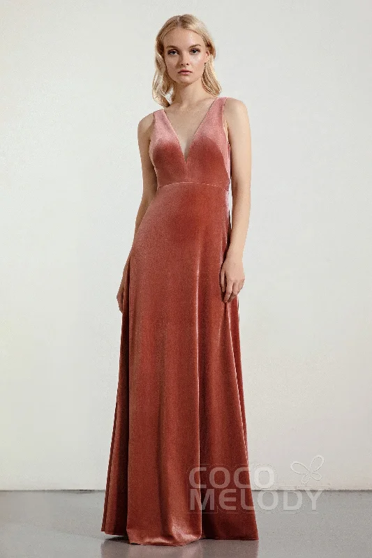 A-Line Floor Length Velvet Bridesmaid Dress Formal Dresses CB0430