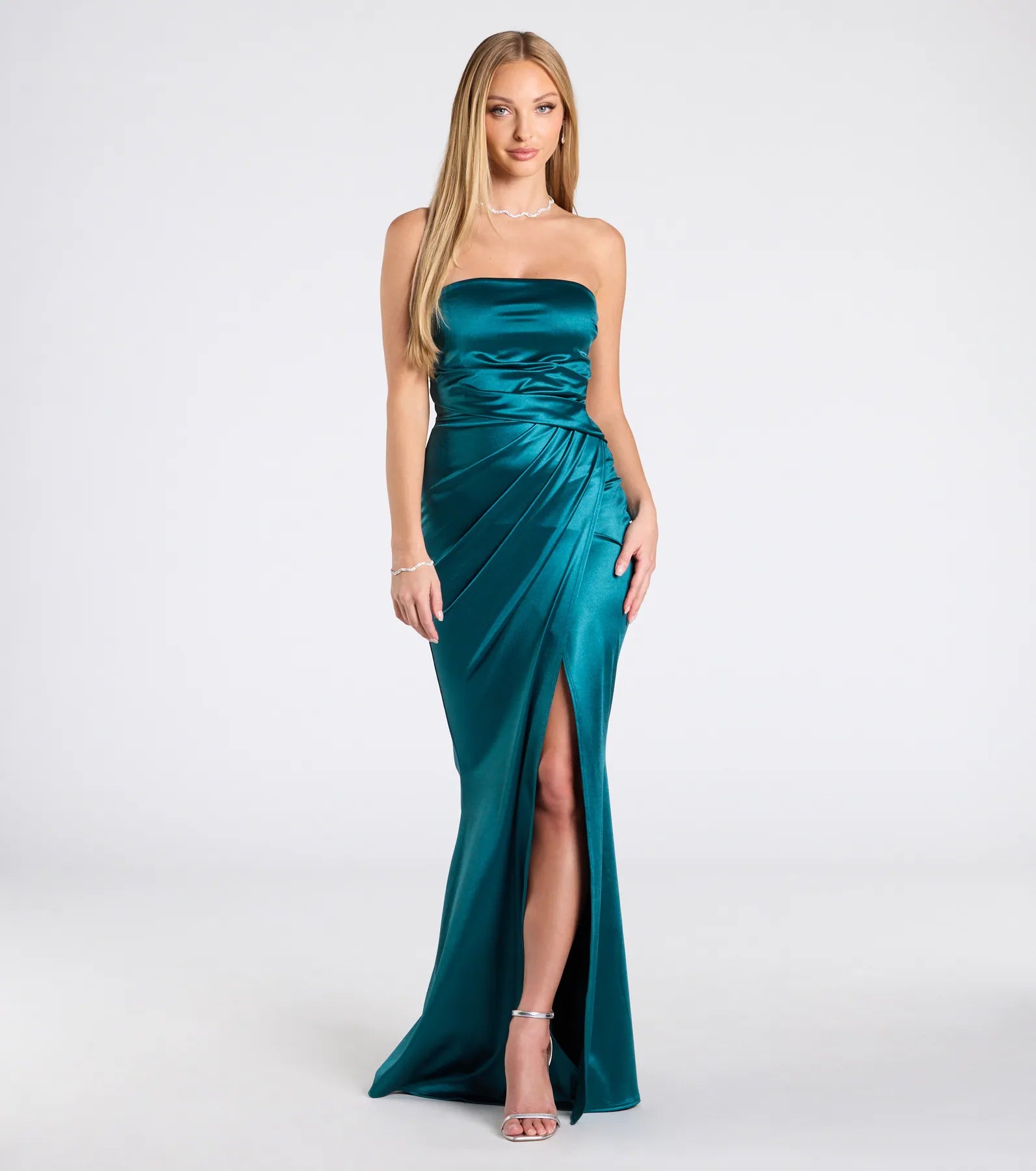 Clea Satin Strapless Wrap Mermaid Dress