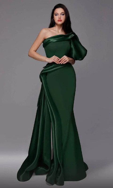 MNM Couture 2722 - Puffed Sleeve Asymmetric Evening Gown