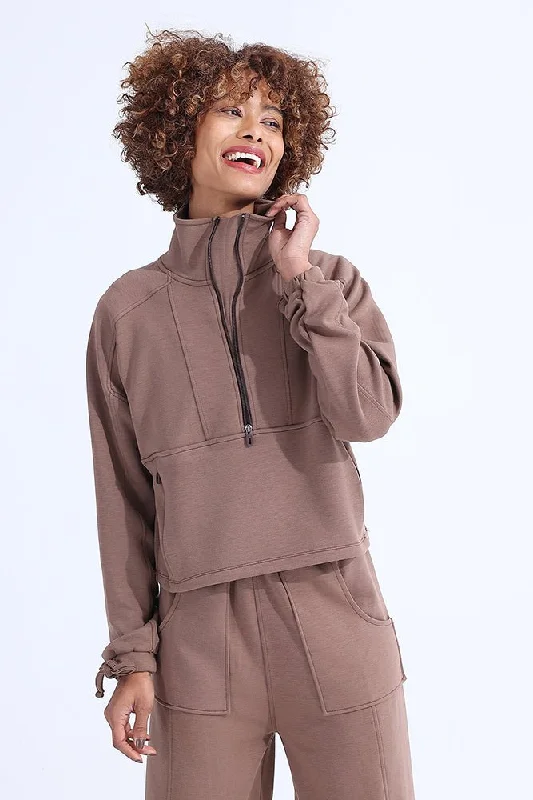 Brown Modal Zip Sweatshirt