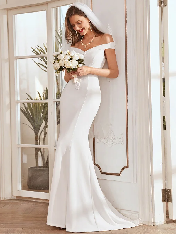 Plain Wholesale Solid Color Off Shoulder Mermaid Wedding Dress