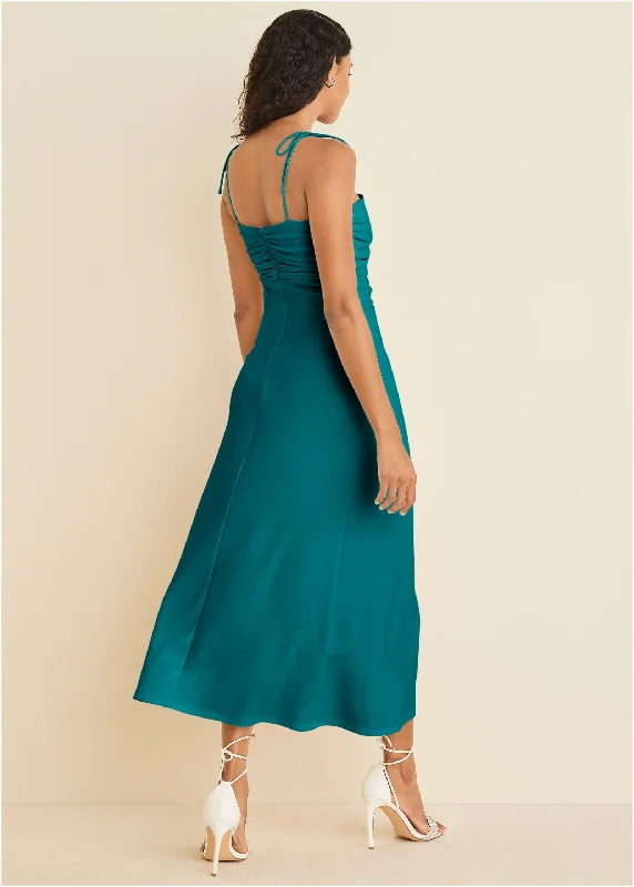 Ruched Cutout Maxi Dress - Teal