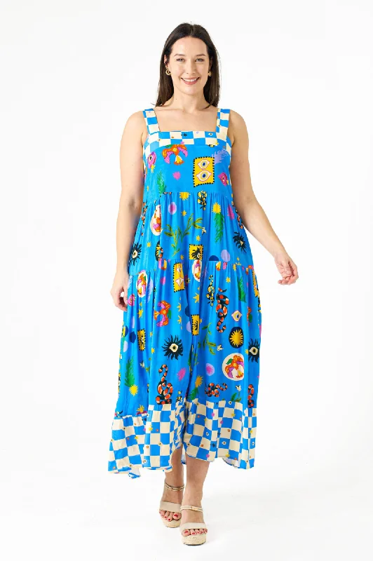 Cobra Gaze Strap Dress - Blue Graphic Print