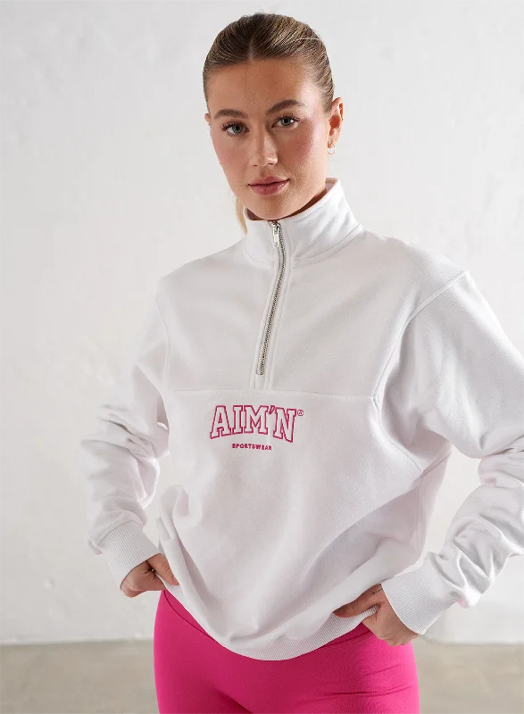 White College Sweat Half Zip