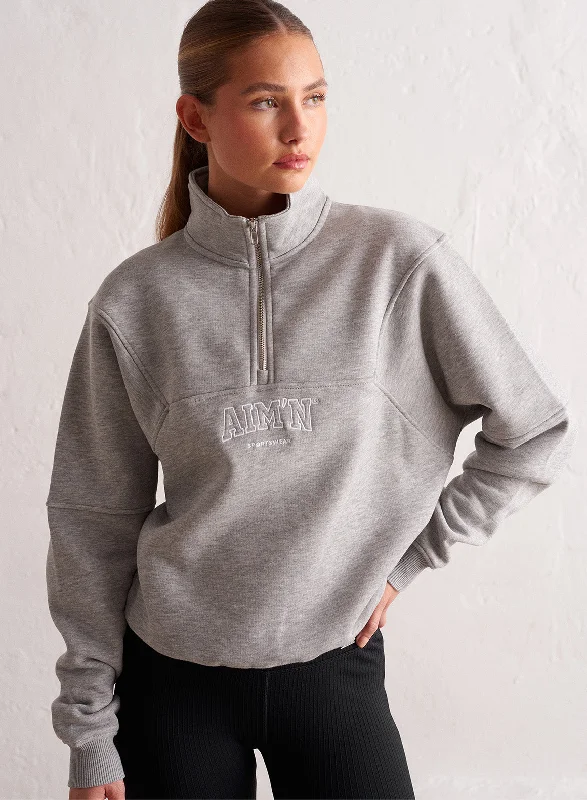 Grey Melange College Sweat Half Zip