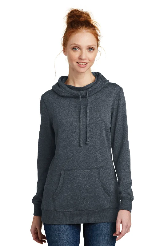 District Womens Fleece Hooded Sweatshirt Hoodie w/ Pouch Pocket - Heather Navy Blue