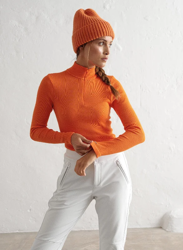 Orange Ribbed Wool Half Zip