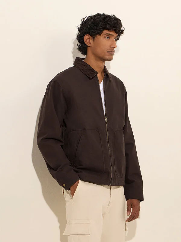 WES Casuals Dark Brown Relaxed-Fit Cotton Jacket