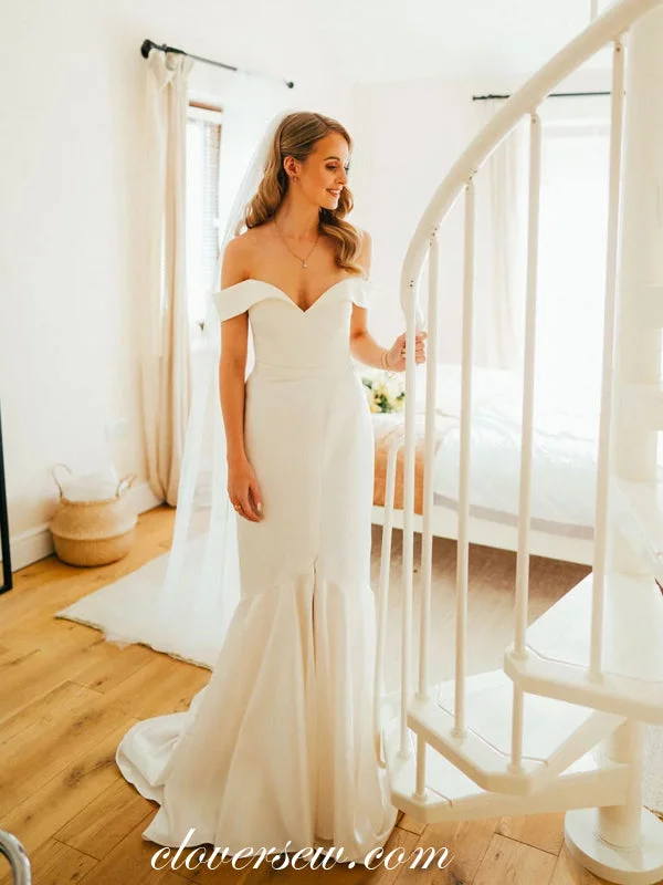 Off The Shoulder Soft Satin Mermaid Elegant Wedding Dresses, CW0270