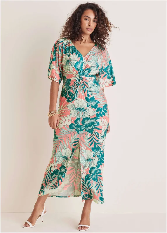 Twist Front Maxi Dress - Tropicana Peach Floral