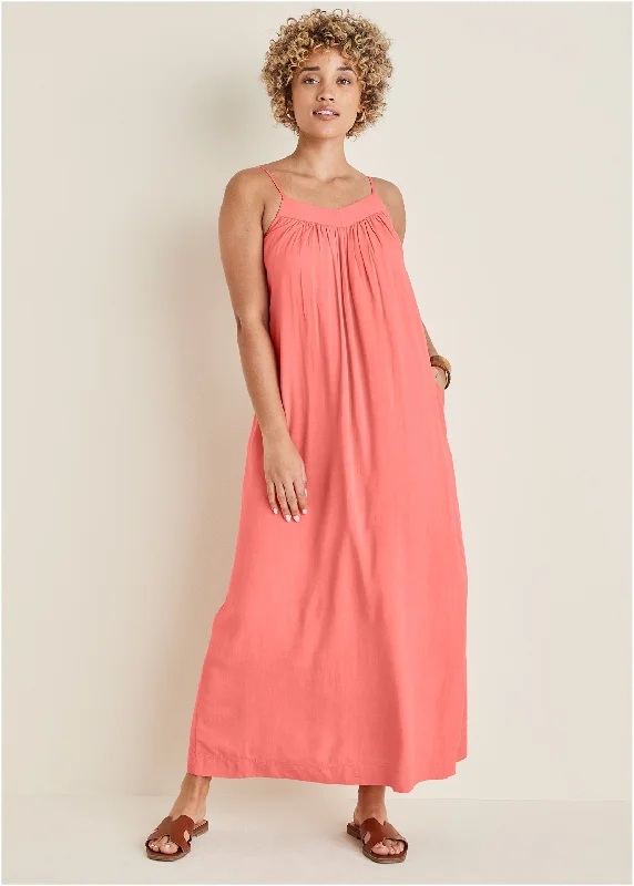 V-Neck Maxi Dress - Coral