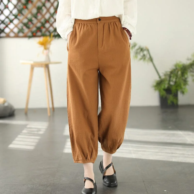 Spring Retro Loose Casual Solid Cotton Linen Pants