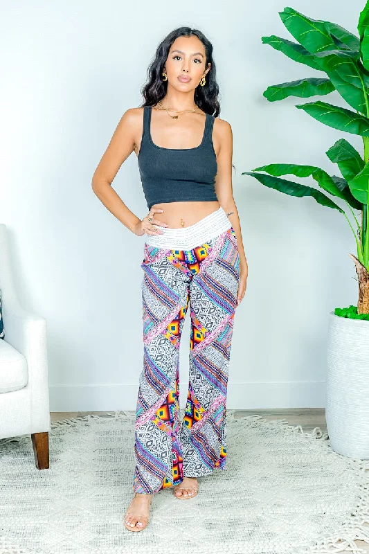 Boho Beauty Multi Color Asymmetrical Stripe Flare Pants (V220W-A085P)