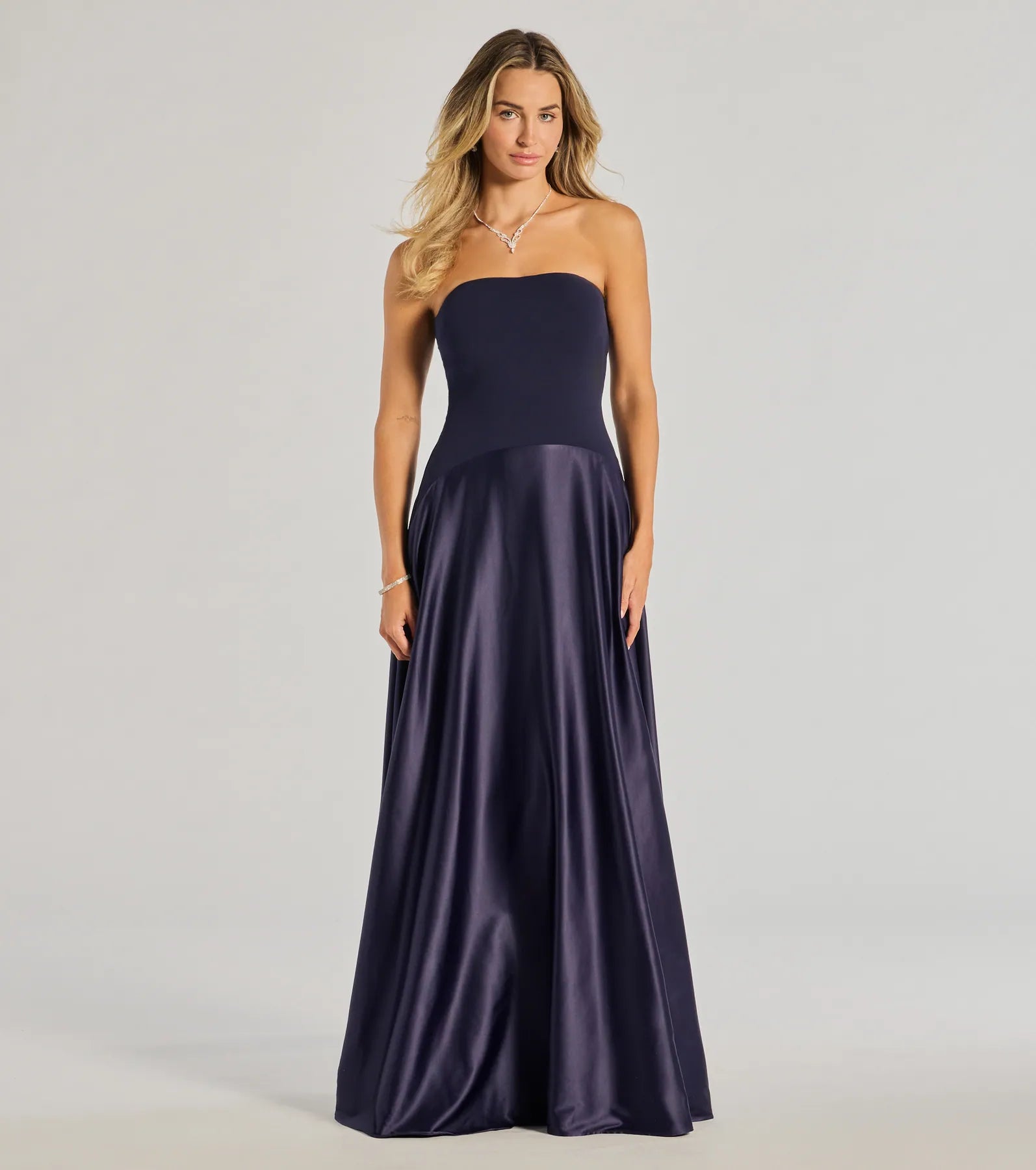 Madi Strapless Crepe Satin A-Line Formal Dress