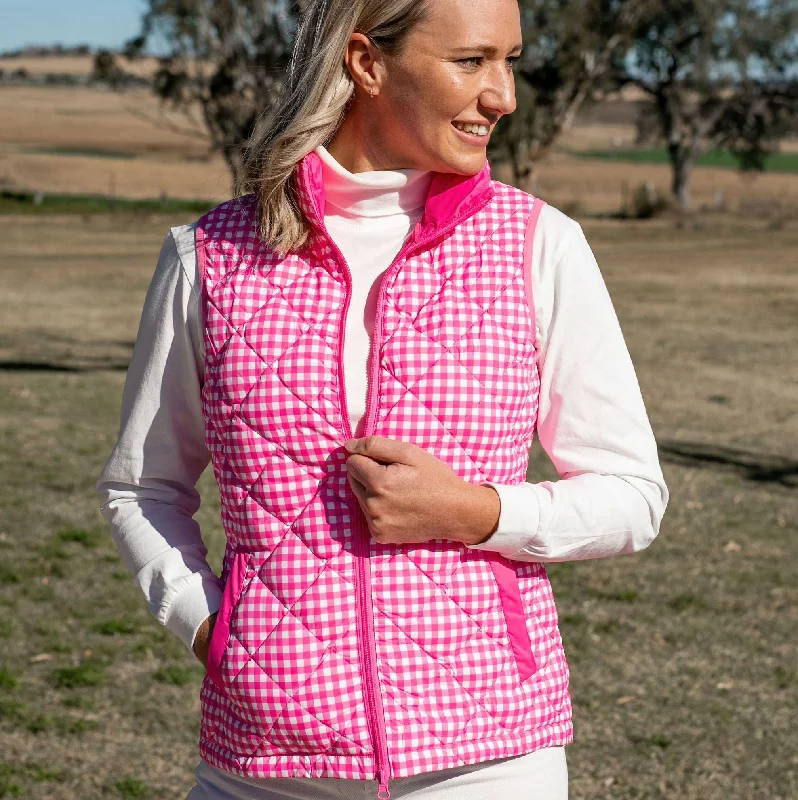 Ladies Fuchsia/White Gingham Vest