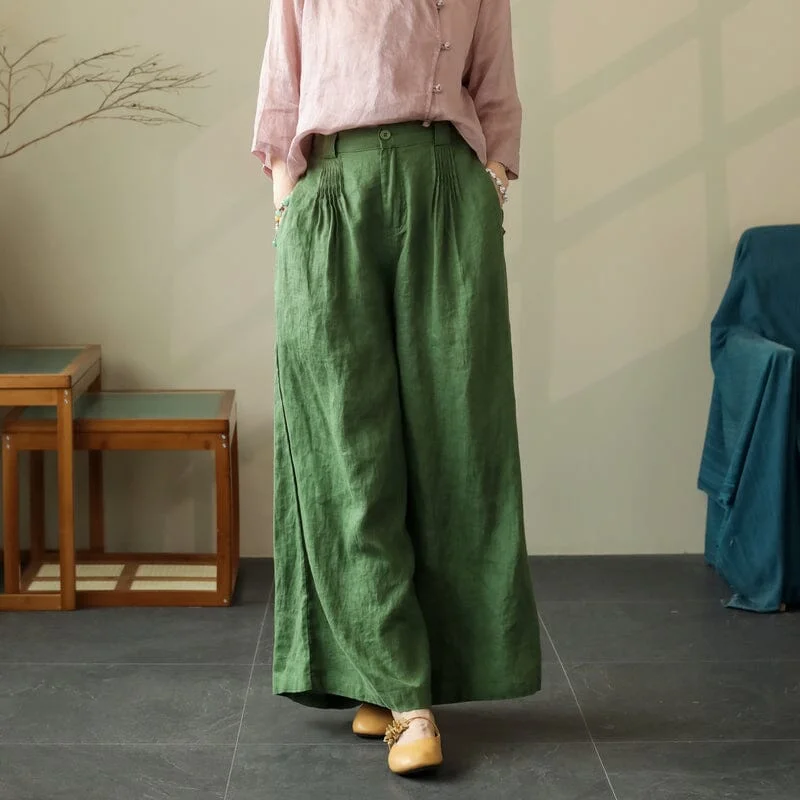 Women Summer Minimalist Linen Wide Leg Pants