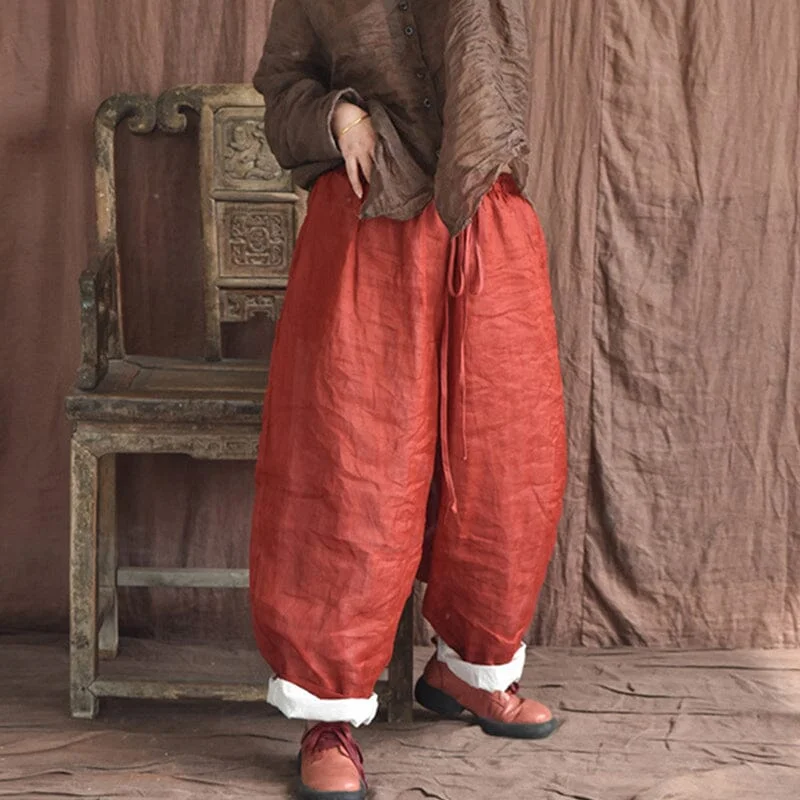 Spring Summer Double Layers Pleated Linen Pants