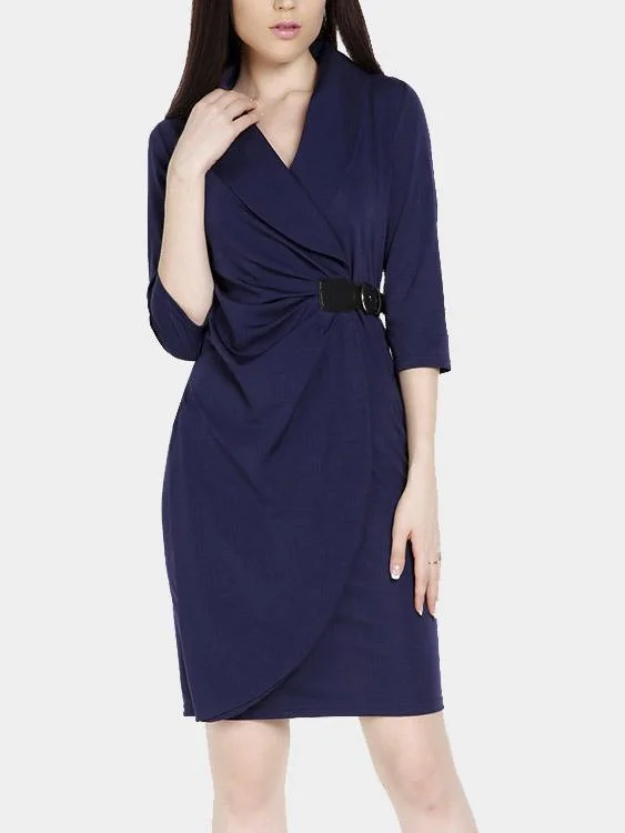 Wholesale Navy V-Neck 3/4 Sleeve Length Wrap Mini Dress