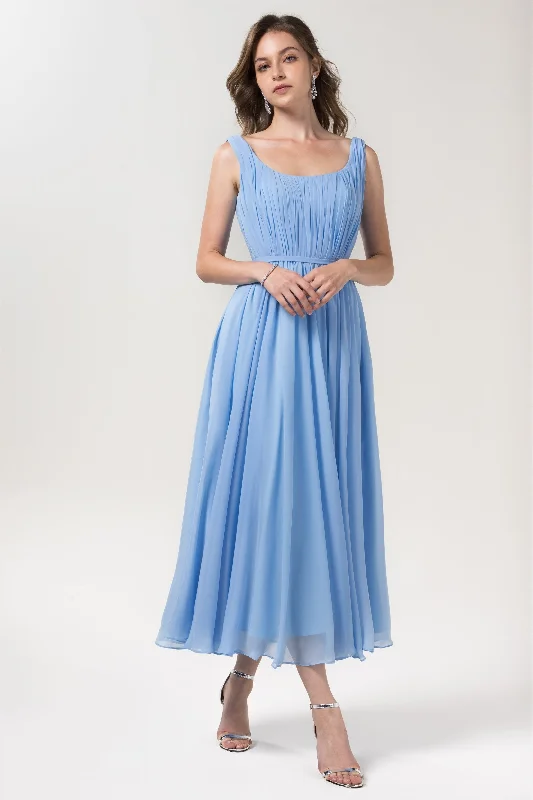 A-Line Tea Length Chiffon Bridesmaid Dress CB0555