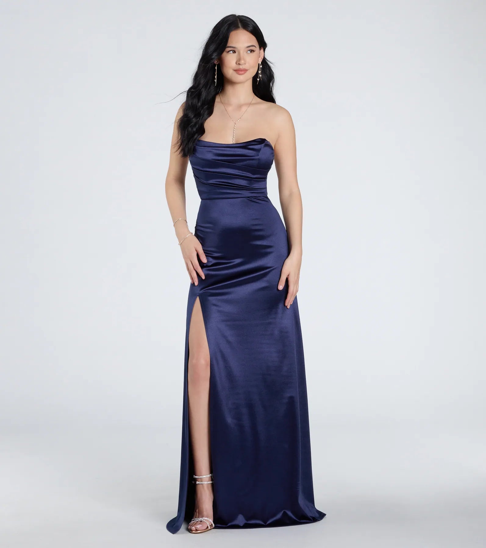 Alison Strapless Slit A-Line Satin Formal Dress