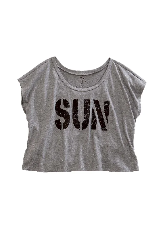 Tin Haul Womens SUN Crop Top Grey Cotton Blend S/S T-Shirt