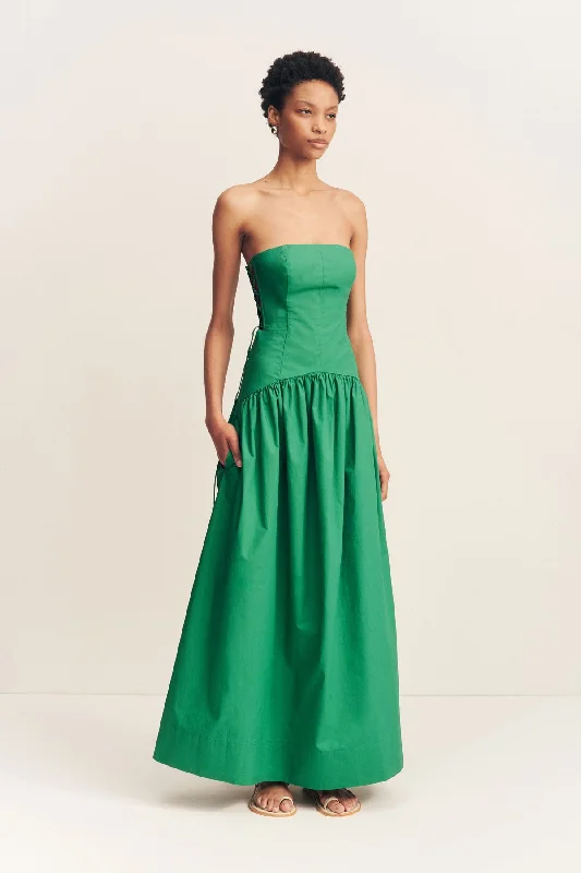 MAIORI LACE UP STRAPLESS MAXI DRESS - APPLE GREEN