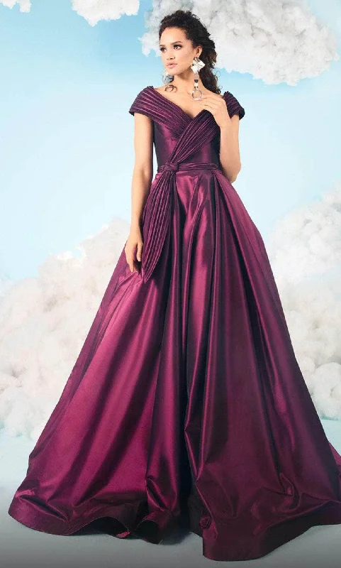 MNM COUTURE 2631 - Pleated Faux Wrap Satin Gown