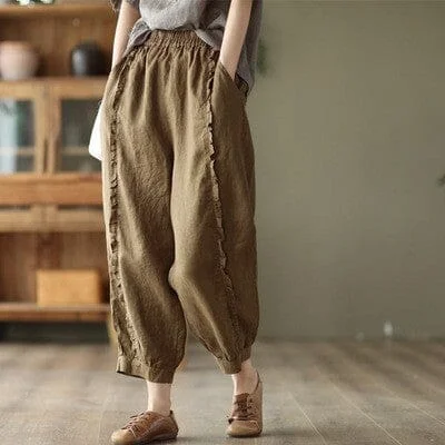 Women Summer Retro Casual Loose Trim Pants