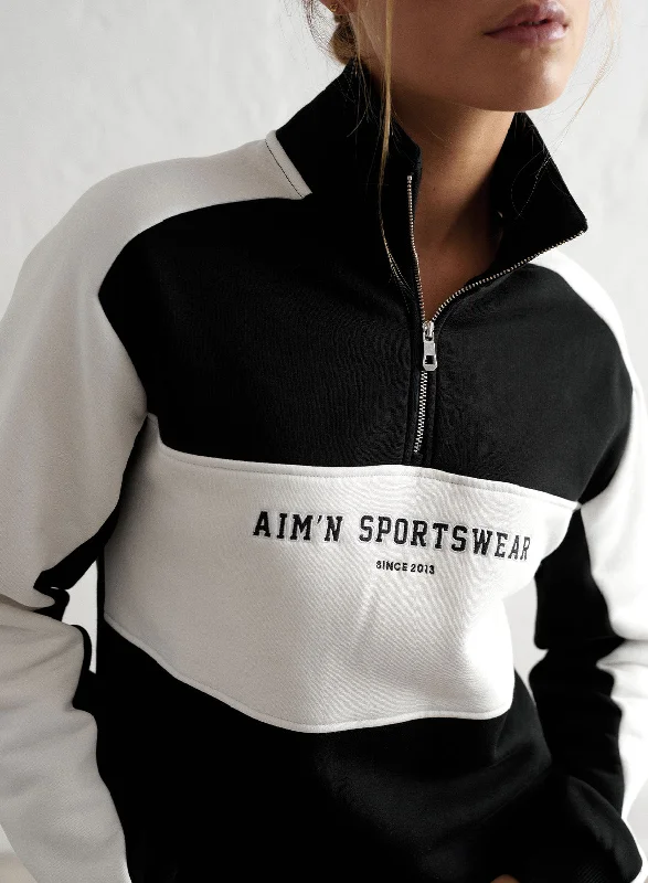 Black Blocked Sweat Half Zip