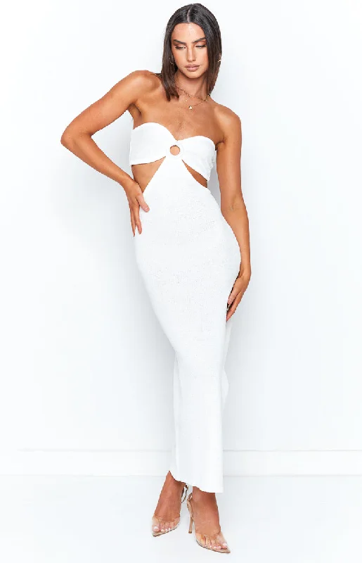 Hendry White Knit Strapless Midi Dress