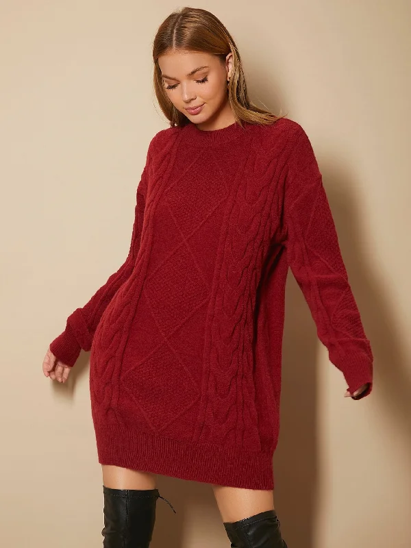 Casual Plain Long Sleeve Round Neck Straight Natural Short Women Sweater Dress