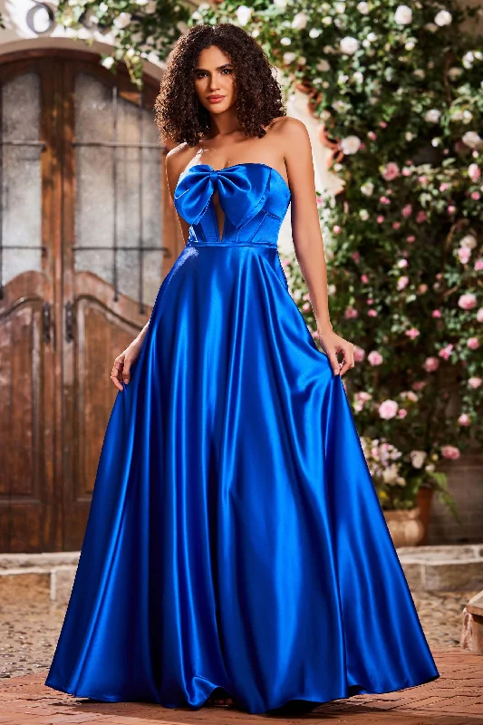 Bowknot A-Line Strapless Satin Maxi Dresses