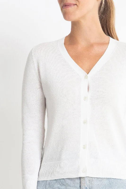 Cotton + Cashmere Superfine V Cardigan in White