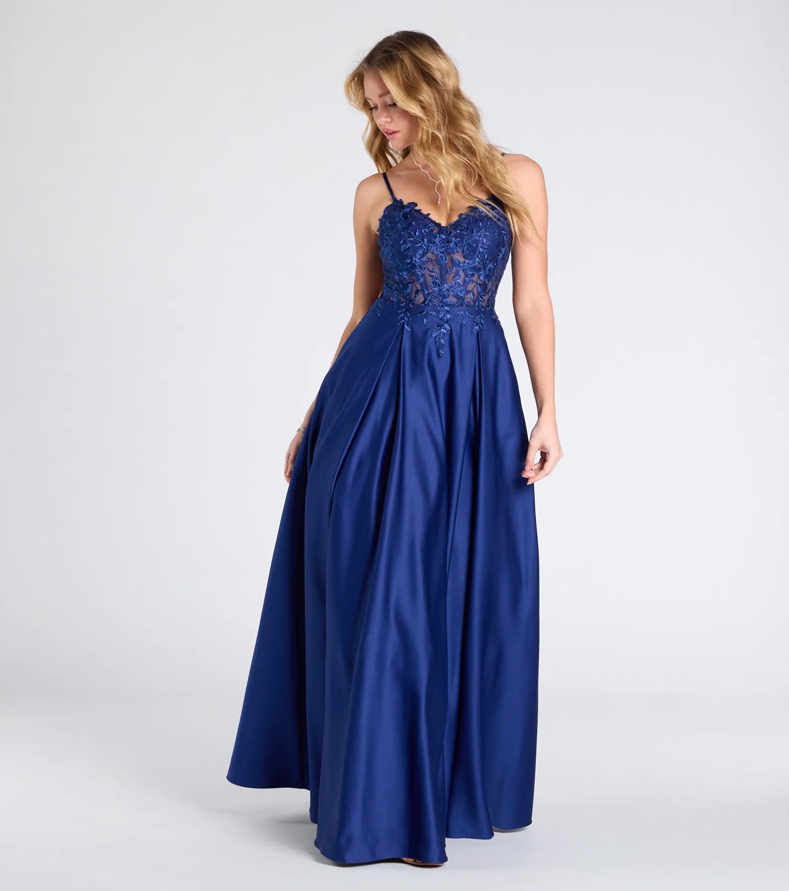 Myra Lace-Up Floral Embroidered A-Line Ball Gown