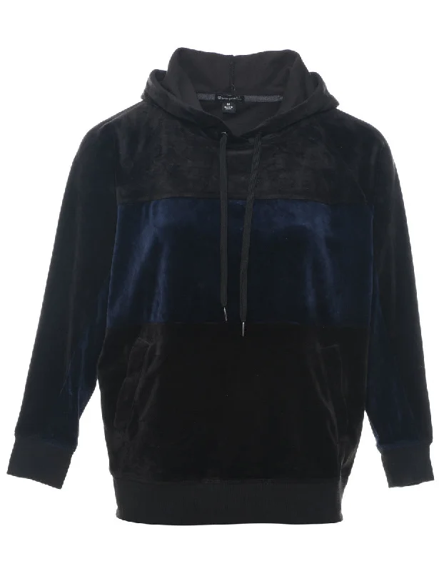 Navy Velour Y2K Hoodie - M