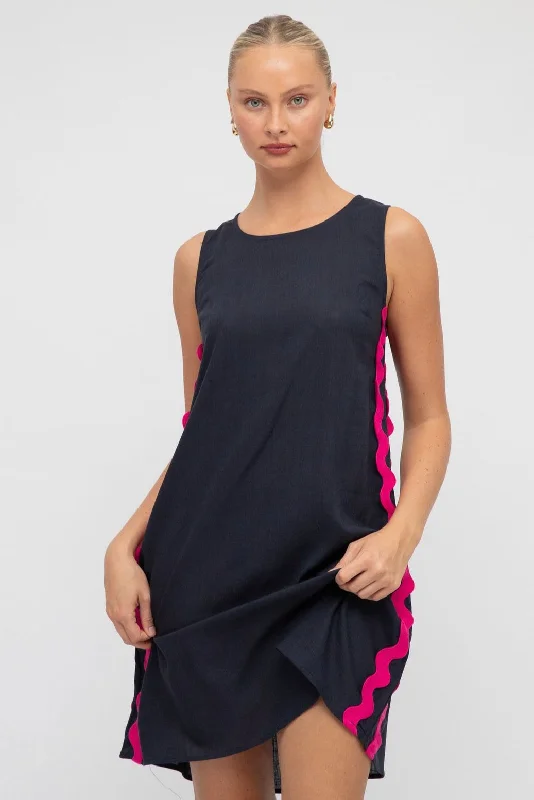 Barcelona Mini Navy with Pink Ric Rac Maxi Dress