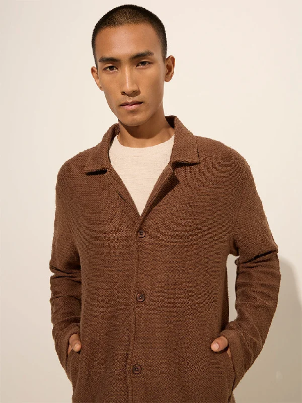 ETA Dark Brown Knit-Textured Relaxed-Fit Cotton Jacket